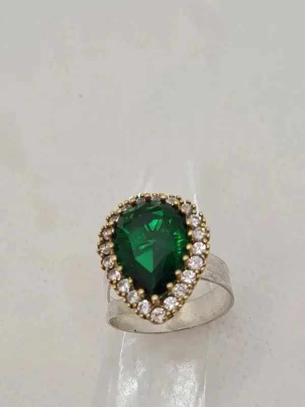 Watched Silver 925 Adjustable Ring for Women | Turkish Bitions Emerald Gemstone