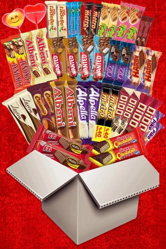 Chocolate Love 46 Pieces - Premium Turkish Snacks with Emoji and Heart Patterns - Ülker