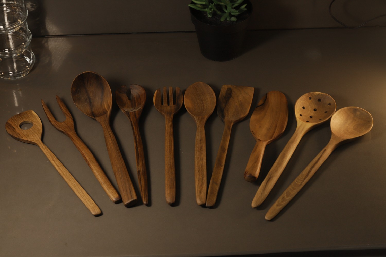 10-Piece Walnut Wood Cooking Utensil Set, 10-Piece Walnut Wood Kitchen Utensil Set, Wooden cooking utensils, Walnut ladle, Walnut spatula