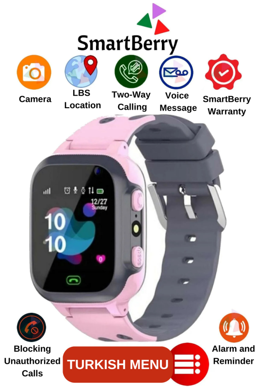 Smartberry Kids Location Tracking SIM Card Entry LBS and SOS Featured Smartwatch – Pink