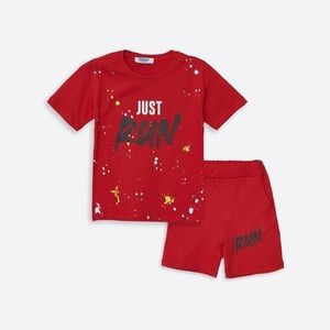 Run Printed Combed Cotton Shorts-T-shirt Girls-Boys Set