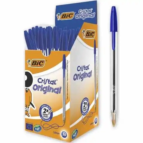 The World's Most Famous Ballpoint Pens: Bic Cristal Medium, Blue, Red, and Black,50 PCs Box - Ideal for School & Office Supplies